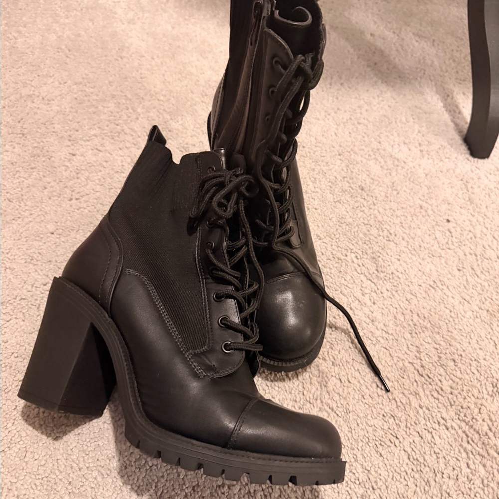 Torrid Black Chunky Heel Combat Boots